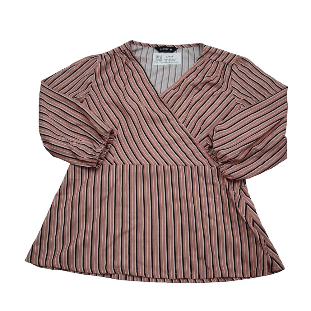 Faballey Shirt Womens L Multicolor Striped Quarter Sleeve VNeck Pullover Blouse